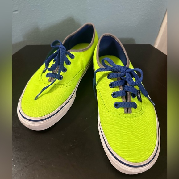 Vans neon green low top blue lace up sneakers size M6 W7.5 - Picture 4 of 10